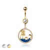 316L SURGICAL STEEL LOVELY BEACH DOLPHIN PALM TREE DANGLE BELLY BUTTON NAVEL RING 